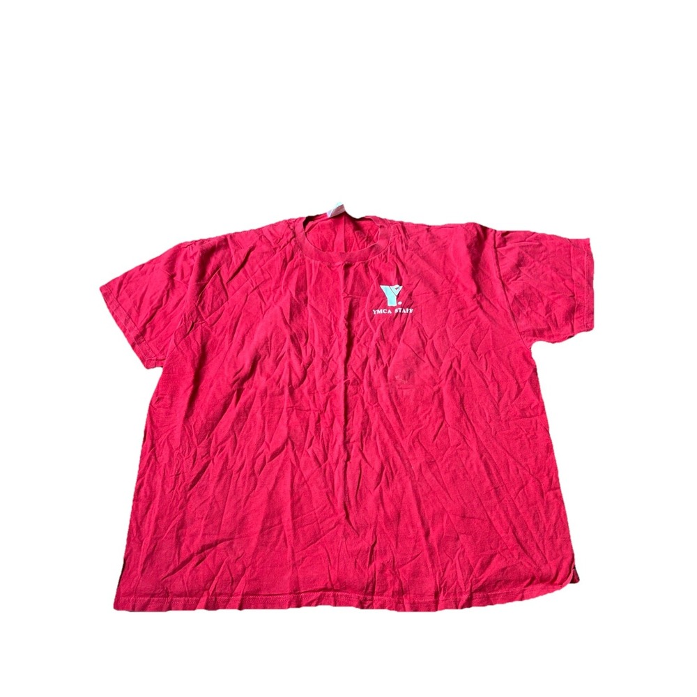 Jerzees YMCA Staff T Shirt Mens 2XL Red Vintage Graphic Logo Heavyweight Cotton